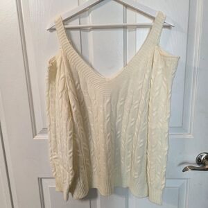 Cream Cable Knit Cold-Shoulder Sweater